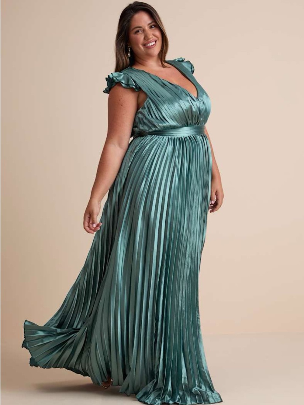 NWT Lulus Exceptional Drama Sage Green Satin Lace-Up Pleated Maxi Dress